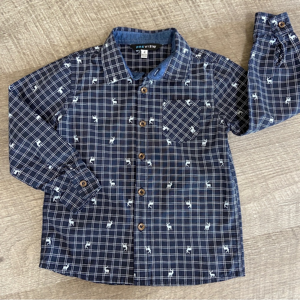 4/$16 Boy’s Navy Blue Button Front Shirt - Size 4